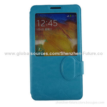 Leather Case for Samsung Note 3, Big Window to Operate your Phone when Closed